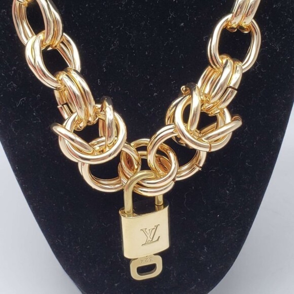 Authentic Louis Vuitton Lock and Key Gold Color with Gold Plated Chain Necklace - Picture 2 of 9